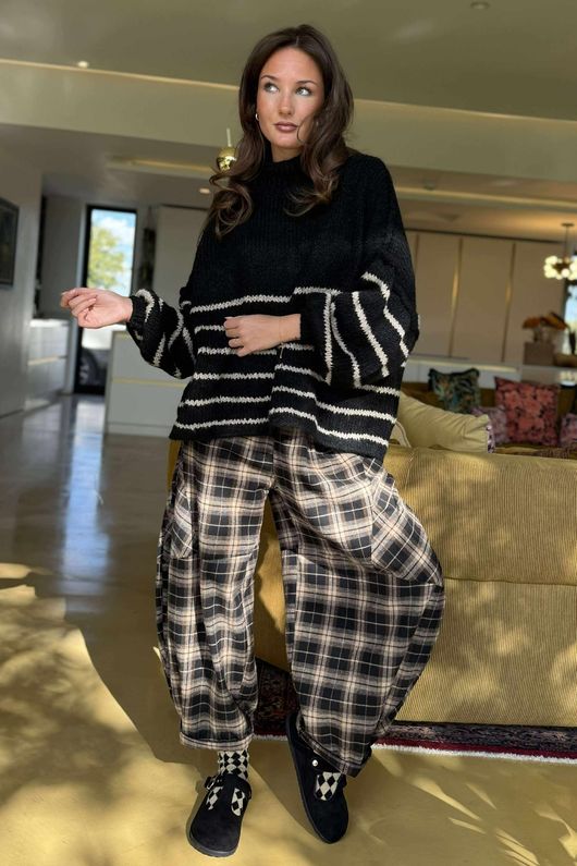 Big Softie Stripe Funnel Grunge Knit Black